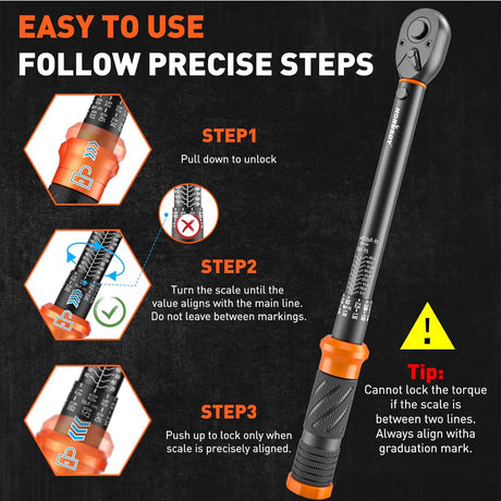 HORUSDY 3/8 inch click torque wrench set with dual scale, adapters, extension bar and storage case