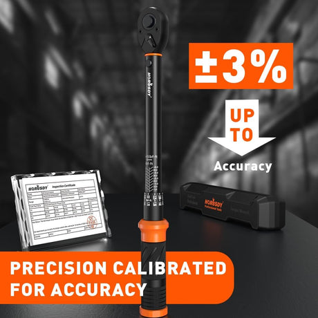 HORUSDY 3/8 inch click torque wrench set with dual scale, adapters, extension bar and storage case