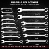 15-piece SAE combination wrench set with CR-V steel open end and 12-point box end wrenches in portable storage tray