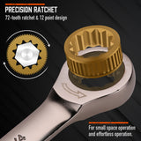 12-piece SAE ratcheting combination wrench set with 72-tooth 12-point box ends, CR-V steel construction and 1/4 to 7/8 inch sizes