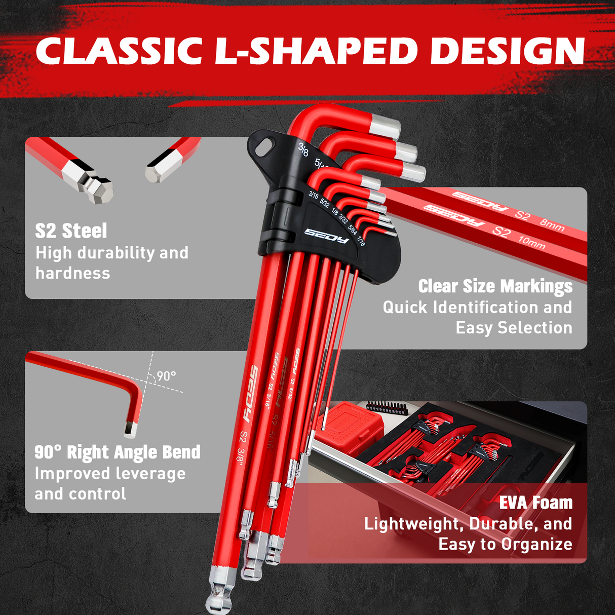 SEDY 30-piece long ball-end hex and Torx key set with T-handle and extension bar for mechanical, bicycle, automotive and workshop use