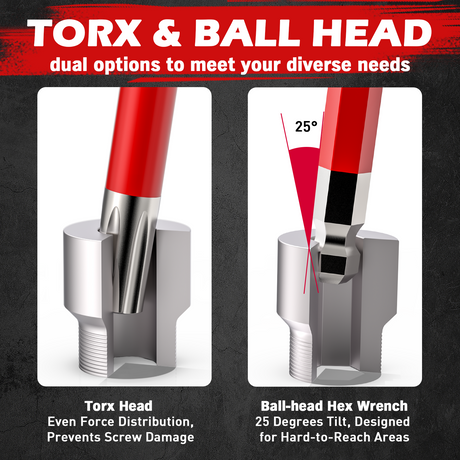 SEDY 30-piece long ball-end hex and Torx key set with T-handle and extension bar for mechanical, bicycle, automotive and workshop use