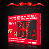 SEDY 30-piece long ball-end hex and Torx key set with T-handle and extension bar for mechanical, bicycle, automotive and workshop use