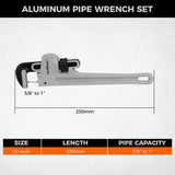 10 inch aluminum pipe wrench with V-shaped alloy steel teeth, lightweight straight pipe wrench for plumbing and repair