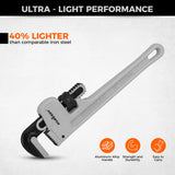 10 inch aluminum pipe wrench with V-shaped alloy steel teeth, lightweight straight pipe wrench for plumbing and repair