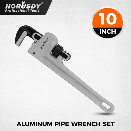 10 inch aluminum pipe wrench with V-shaped alloy steel teeth, lightweight straight pipe wrench for plumbing and repair