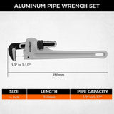 14 inch aluminum straight pipe wrench with 30 degree V-shaped alloy steel teeth, lightweight heavy duty plumbing wrench