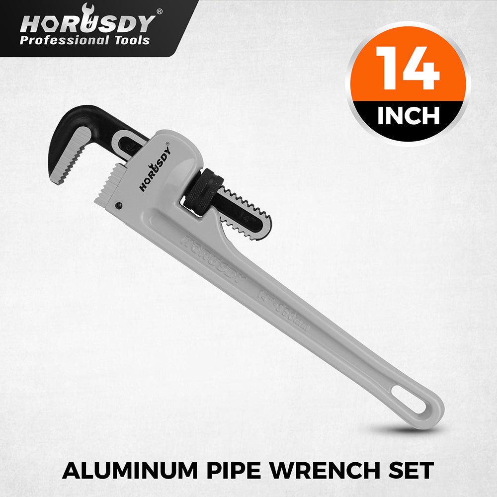 14 inch aluminum straight pipe wrench with 30 degree V-shaped alloy steel teeth, lightweight heavy duty plumbing wrench
