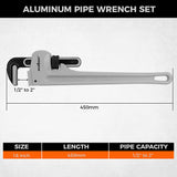 18 inch aluminum straight pipe wrench with 30 degree V-shaped alloy steel teeth, heavy duty lightweight pipe wrench for plumbing