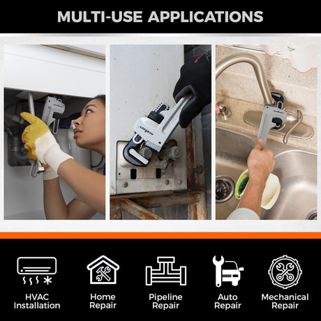 18 inch aluminum straight pipe wrench with 30 degree V-shaped alloy steel teeth, heavy duty lightweight pipe wrench for plumbing