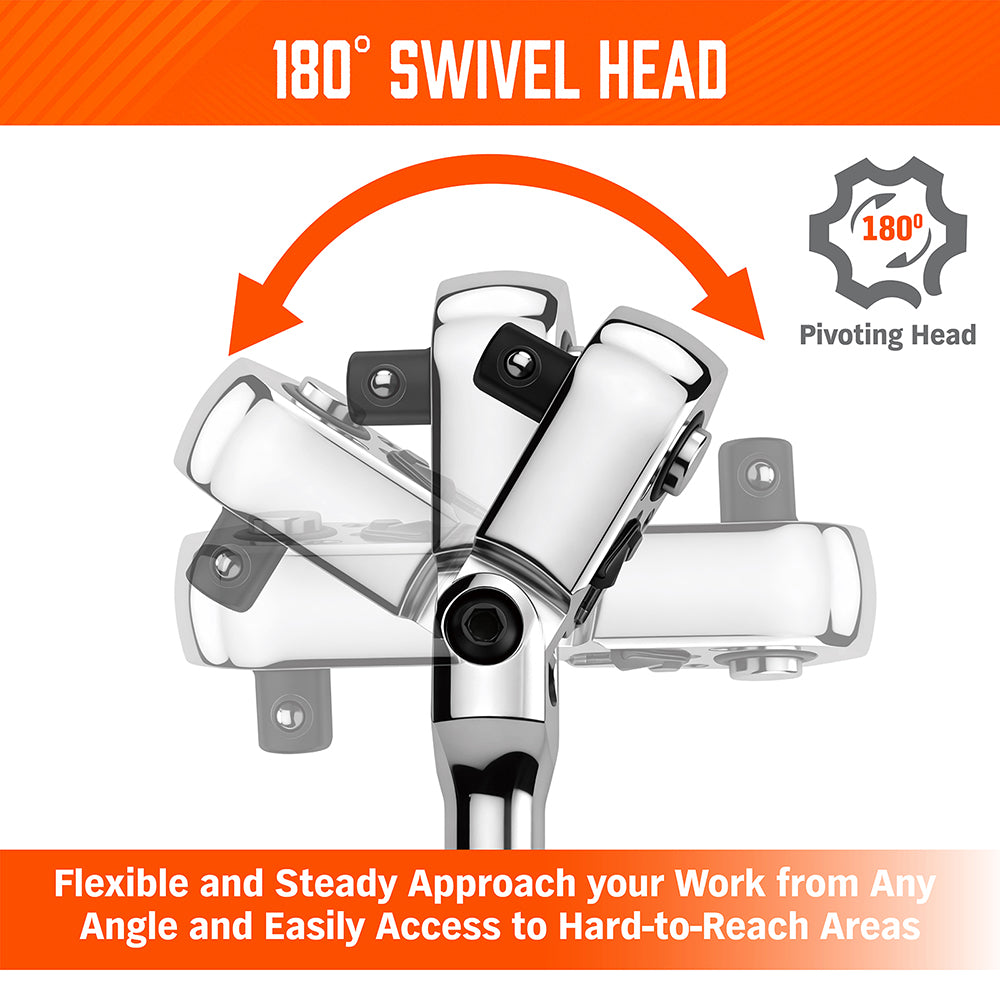 10-piece 90-tooth flex-head ratchet handle set with adapters and extension bars for automotive and mechanical work