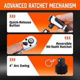 10-piece 90-tooth flex-head ratchet handle set with adapters and extension bars for automotive and mechanical work