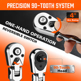 10-piece 90-tooth flex-head ratchet handle set with adapters and extension bars for automotive and mechanical work