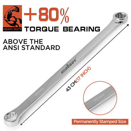 HORUSDY extra-long box end wrench set 9-24mm, 10pcs double ring spanner kit for automotive, bike, and mechanical repair