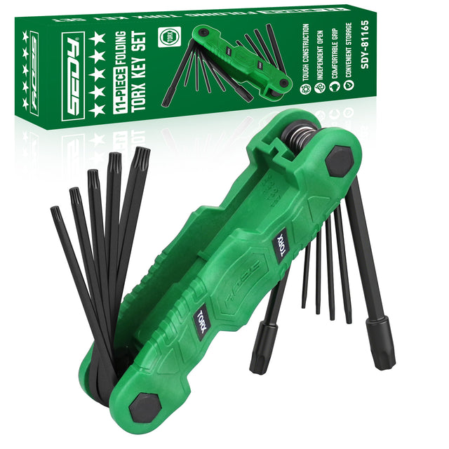 SEDY 11PCS Folding Torx Key Set with S2 Steel Construction, Ergonomic Handle, and Portable Folding Design for Auto, Bike, and DIY Repair