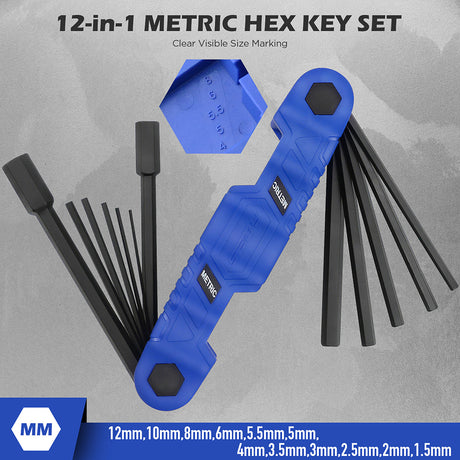 SEDY 34-piece folding hex and torx key set with metric, SAE, and star wrenches made of S2 steel, featuring ergonomic handles and corrosion resistance.