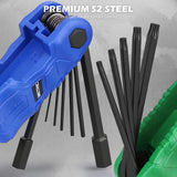 SEDY 34-piece folding hex and torx key set with metric, SAE, and star wrenches made of S2 steel, featuring ergonomic handles and corrosion resistance.