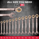 12-piece metric ratcheting wrench set with CR-V steel, 72-tooth design and magnetic storage rack