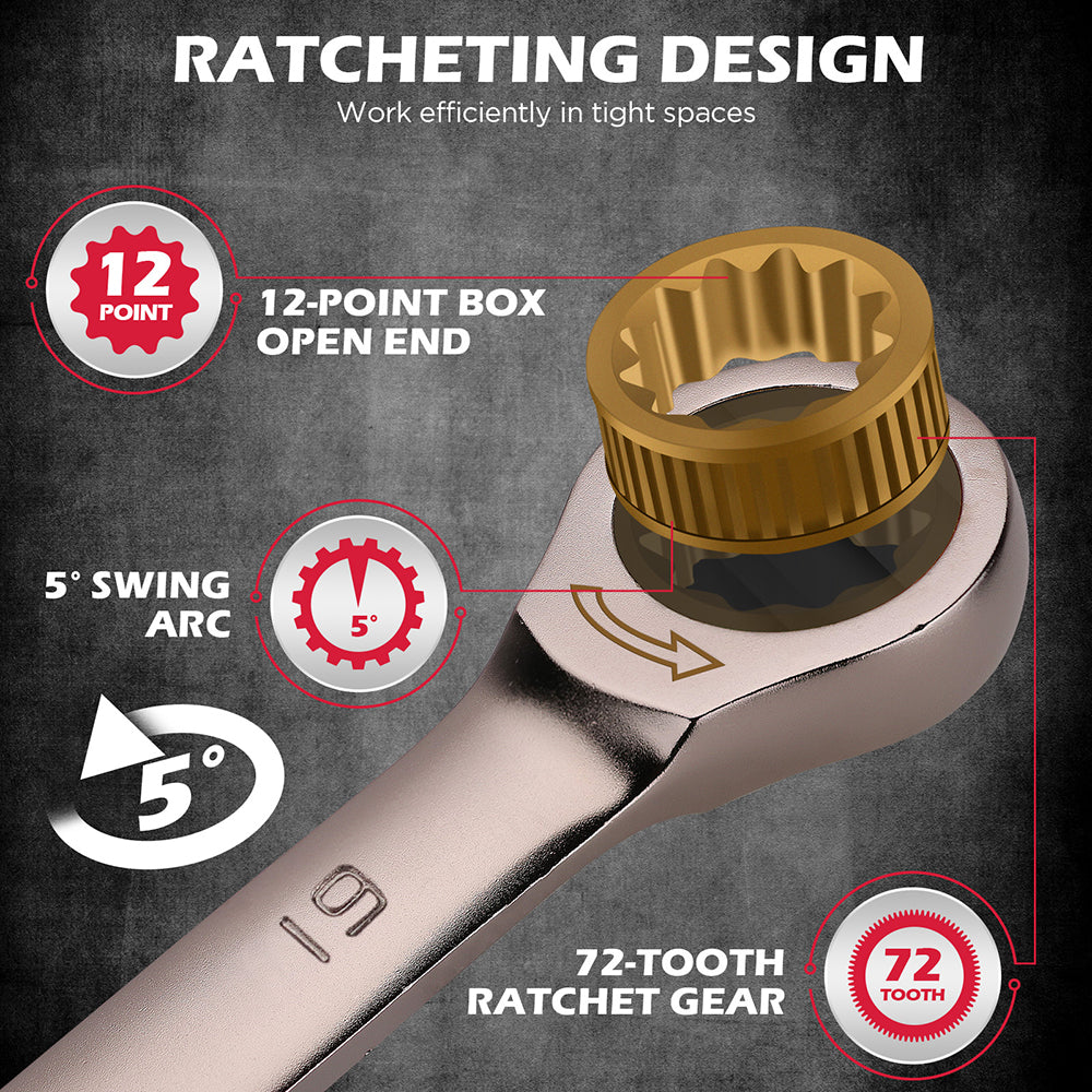 SEDY 24-piece metric and SAE ratcheting combination wrench set with CR-V steel and magnetic storage racks