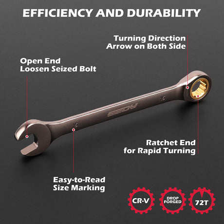SEDY 24-piece metric and SAE ratcheting combination wrench set with CR-V steel and magnetic storage racks