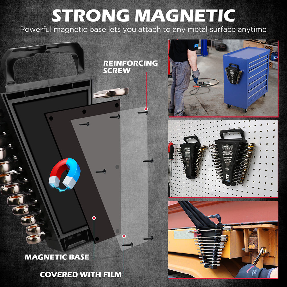 SEDY 24-piece metric and SAE ratcheting combination wrench set with CR-V steel and magnetic storage racks