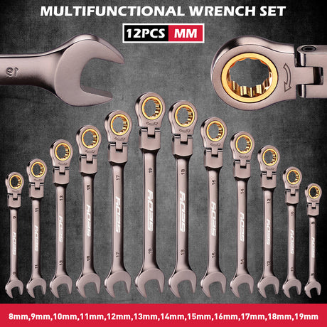 SEDY 12-piece SAE ratcheting wrench set with CR-V steel, 72-tooth mechanism and magnetic storage rack