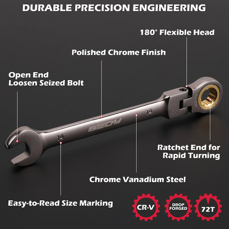 SEDY 12-piece SAE ratcheting wrench set with CR-V steel, 72-tooth mechanism and magnetic storage rack