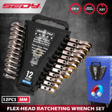 SEDY 12-piece SAE ratcheting wrench set with CR-V steel, 72-tooth mechanism and magnetic storage rack