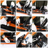 1500 LBS hydraulic motorcycle jack lift with 395mm max height, heavy duty steel construction, non-slip rubber pads, foot pedal, and swivel caster wheels.