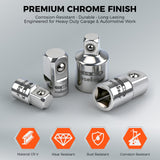 6-piece socket adapter and reducer set with magnetic rail, 1/4 3/8 1/2 inch drive adapters for ratchets and socket tools