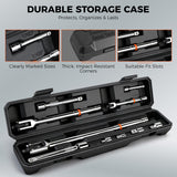 HORUSDY 10-piece dual drive breaker bar set with 360-degree flex head, extensions, adapters, and storage case