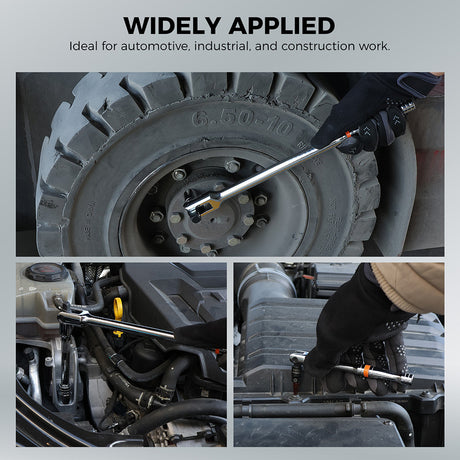 HORUSDY 10-piece dual drive breaker bar set with 360-degree flex head, extensions, adapters, and storage case