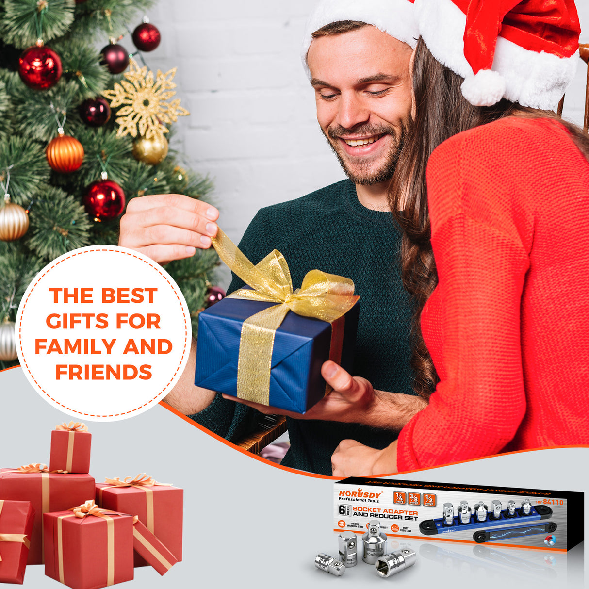 6-piece socket adapter and reducer set with magnetic rail, 1/4 3/8 1/2 inch drive adapters for ratchets and socket tools