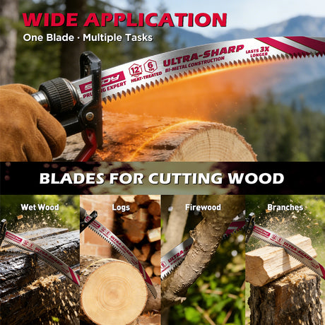 12 inch reciprocating saw blades wood pruning 6 TPI bi metal curved edge sawzall blades for wood cutting 5 pack