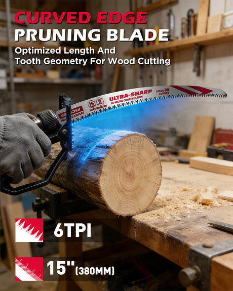 15 inch reciprocating saw blades wood pruning 6 TPI bi metal curved edge sawzall blades for wood cutting 5 pack