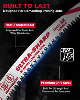 SEDY 5-Pack 15" Wood Pruning Reciprocating Saw Blades, 6 TPI Bi-Metal Curved Edge Sawzall Blades for Fast Clean Wood Cutting