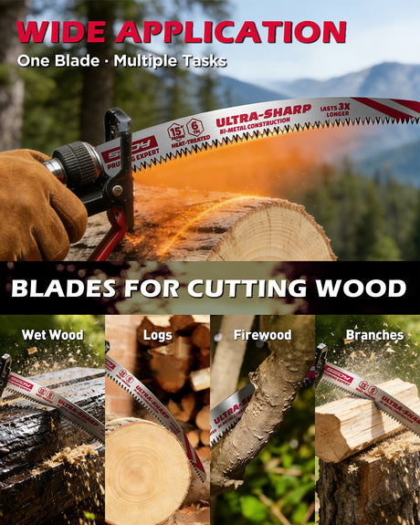 15 inch reciprocating saw blades wood pruning 6 TPI bi metal curved edge sawzall blades for wood cutting 5 pack