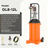 12L pneumatic high pressure grease injector with air pump, pressure gauge, wheels and 4m hose