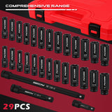 29 piece 1/2 inch drive impact socket set SAE metric deep sockets CRV steel with extension bars heavy duty automotive tool kit