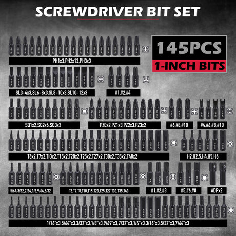 232-piece CR-V screwdriver bit set with security bits, SAE and metric nut drivers, ratchet wrench, magnetic bit holders, flexible shaft and red carry case