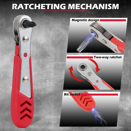 232-piece CR-V screwdriver bit set with security bits, SAE and metric nut drivers, ratchet wrench, magnetic bit holders, flexible shaft and red carry case