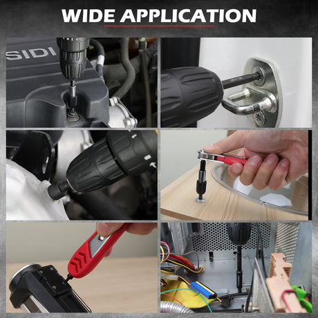 232-piece CR-V screwdriver bit set with security bits, SAE and metric nut drivers, ratchet wrench, magnetic bit holders, flexible shaft and red carry case