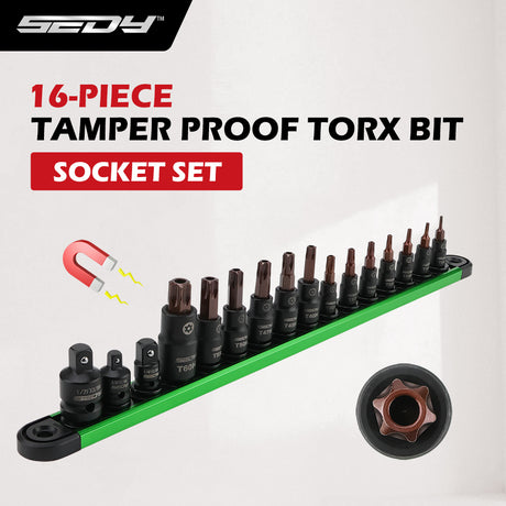 16PCS tamper proof Torx bit socket set with magnetic rail and CR-V S2 steel sockets for automotive and mechanical repair in Australia