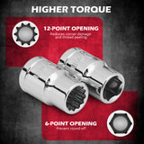 SEDY 12-piece metric socket set with magnetic green organizer rail, including deep and shallow CR-V sockets and 2 extension bars for automotive repair
