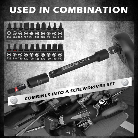 SEDY 63-piece 1/4 inch drive socket and nut driver set with magnetic bits and CR-V steel ratchet for automotive and DIY repair