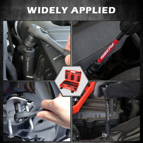 SEDY 63-piece 1/4 inch drive socket and nut driver set with magnetic bits and CR-V steel ratchet for automotive and DIY repair