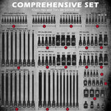 112PCS hex and Torx bit socket set with long-reach bits and 3/8 inch ratchet in red storage case