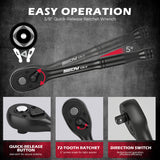 112PCS hex and Torx bit socket set with long-reach bits and 3/8 inch ratchet in red storage case