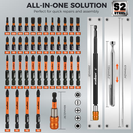 79-piece magnetic nut driver set with metric and SAE sockets, S2 screwdriver bits, CR-V steel sockets, bit extension and portable case