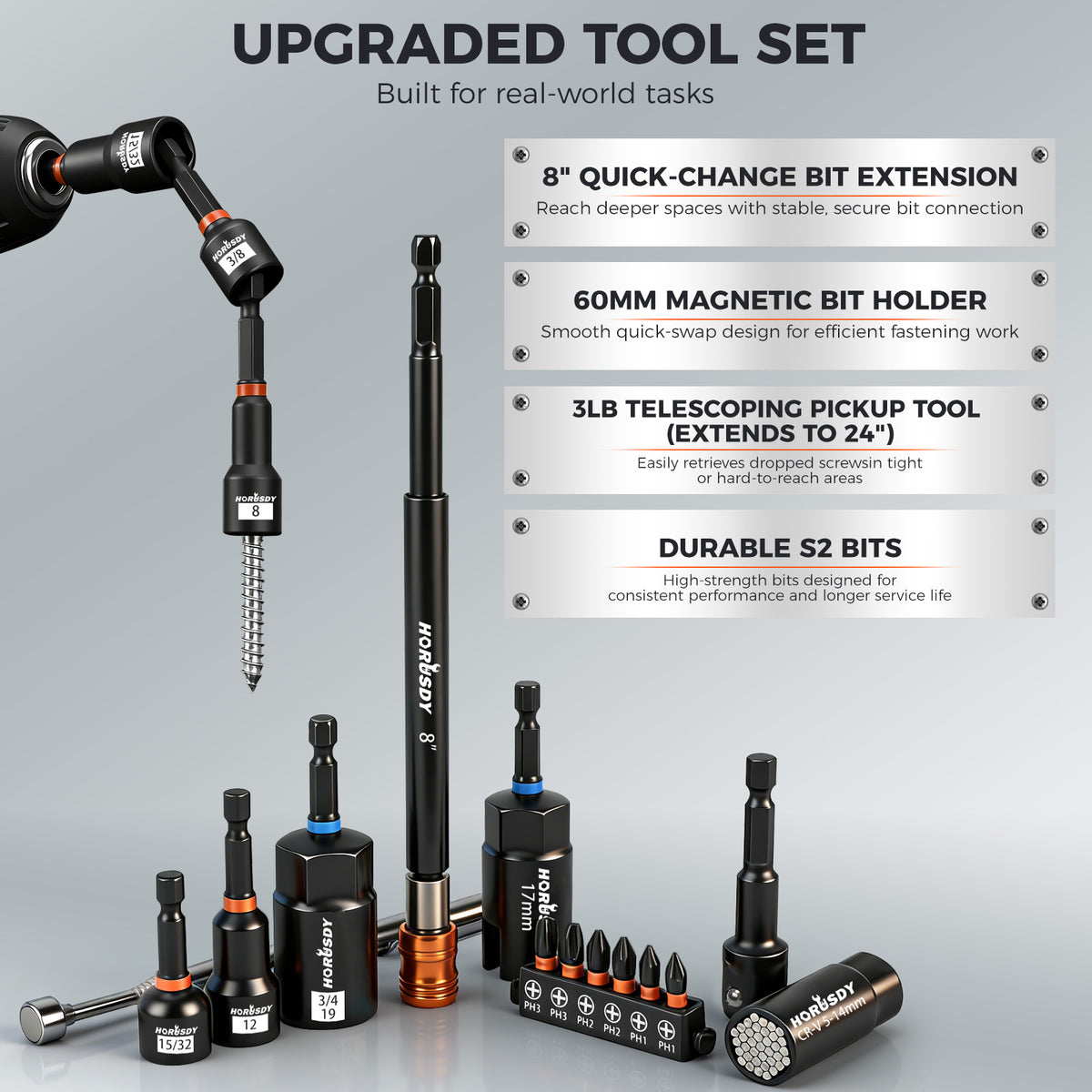 79-piece magnetic nut driver set with metric and SAE sockets, S2 screwdriver bits, CR-V steel sockets, bit extension and portable case